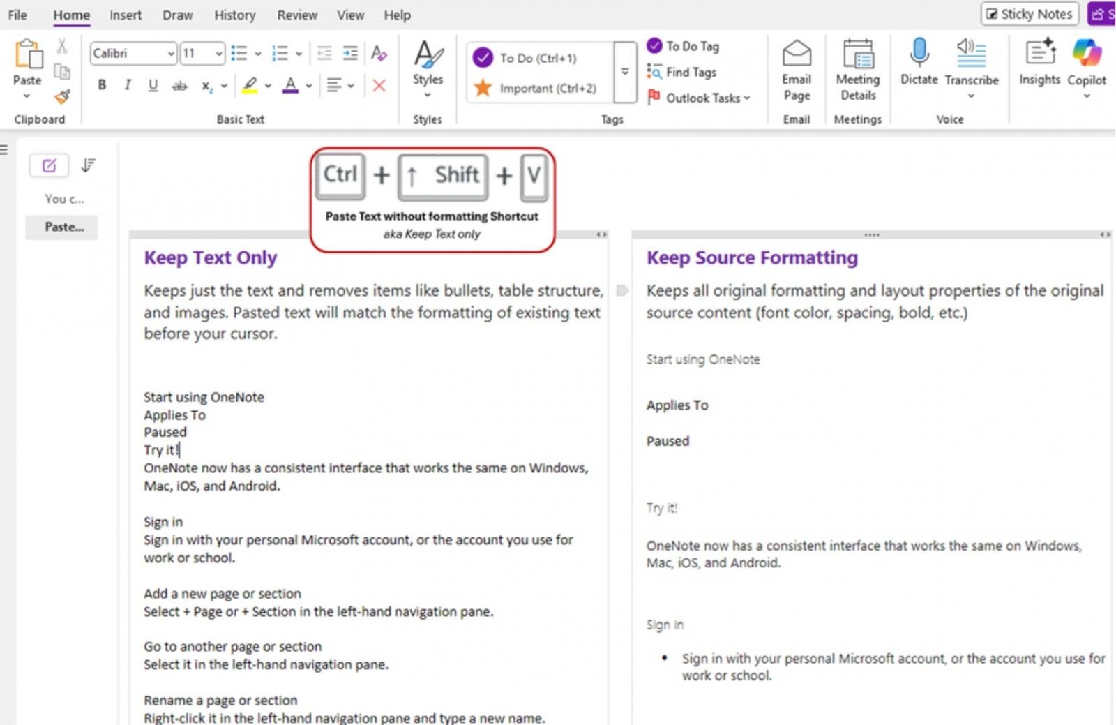 O OneNote finalmente recebe "Colar apenas texto" recurso no Windows e Mac