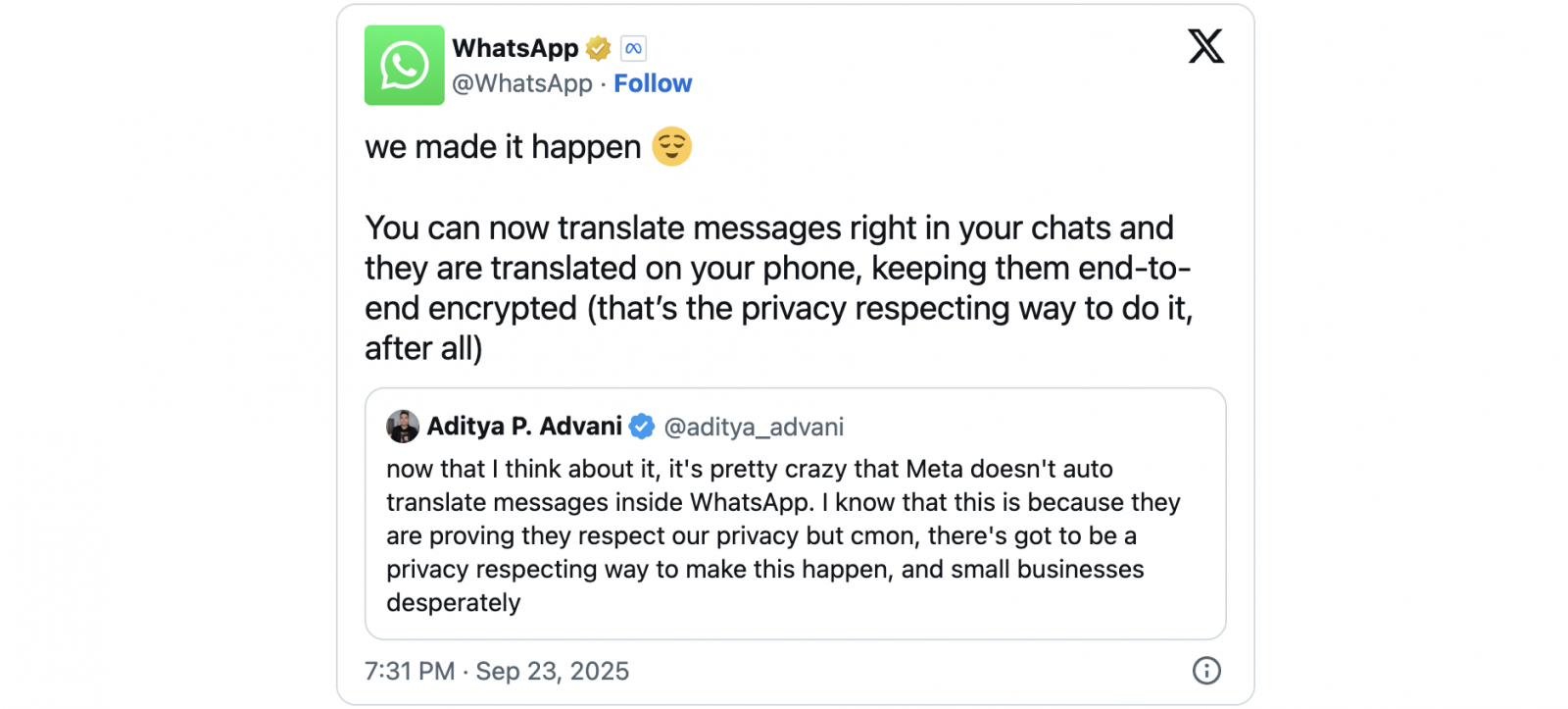 WhatsApp adiciona tradução de mensagens a aplicativos para iPhone e Android