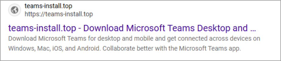 Malicious Microsoft Teams download site in Bing
