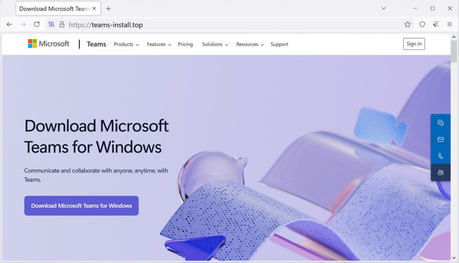 Site de download falso do Microsoft Teams
