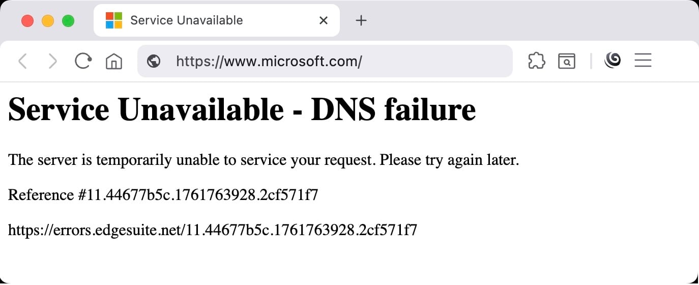 Microsoft DNS failure error