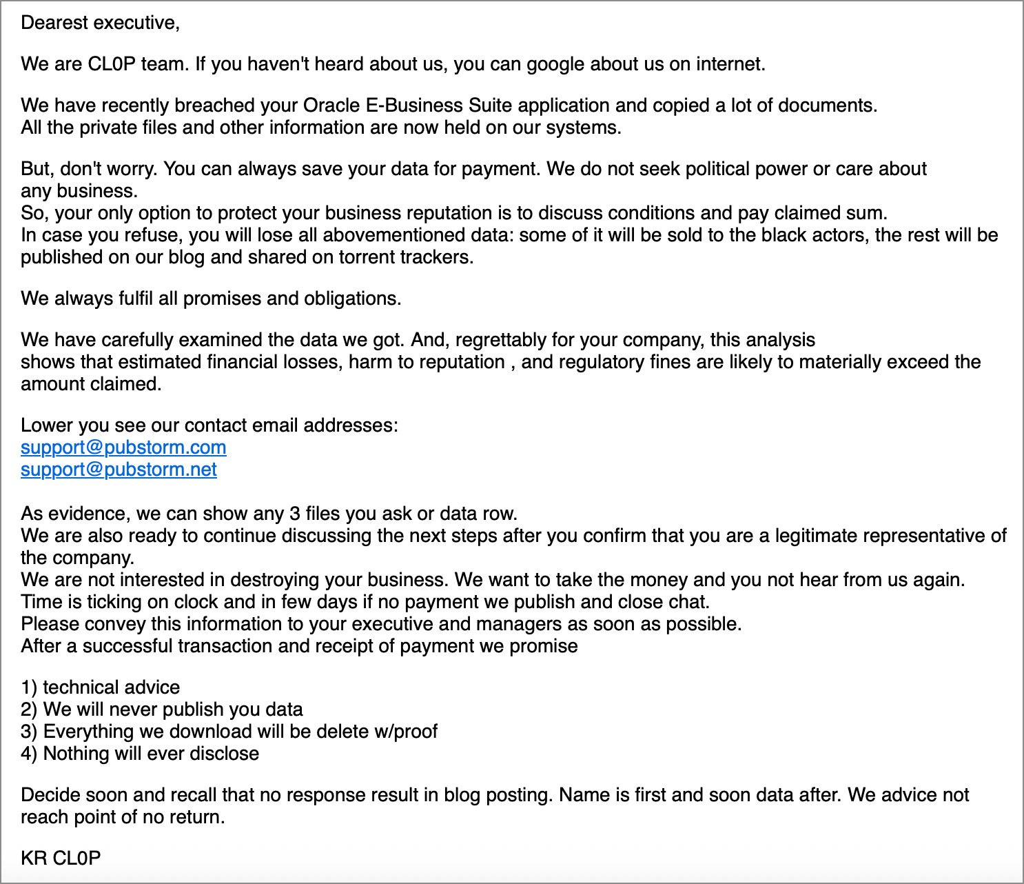 E-mail de extors&atilde;o do Clop