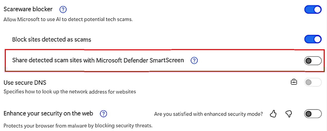 Edge scareware blocker SmartScreen setting