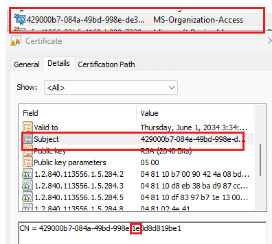 MS-Organization-Access with a Subject containing "1E"
