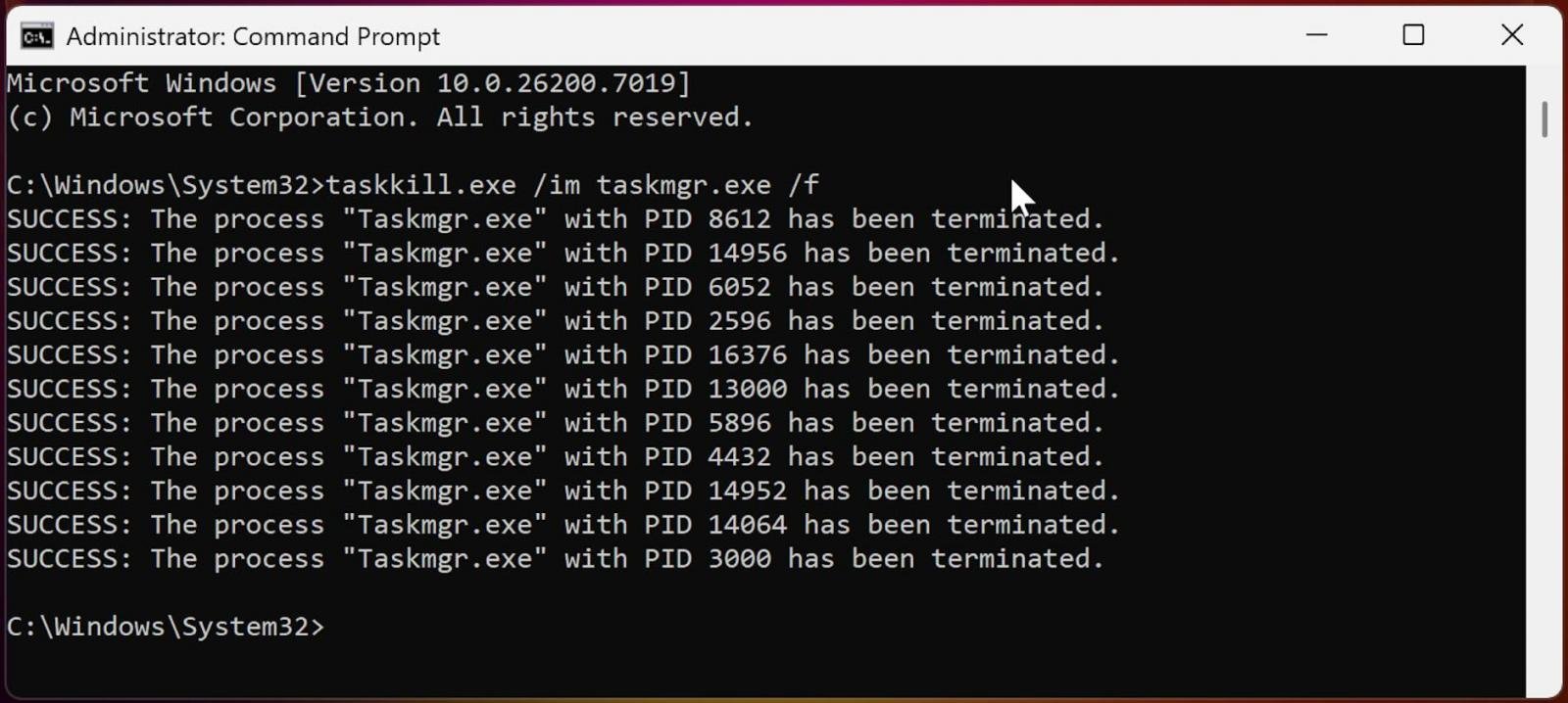 Matando processos em segundo plano do Gerenciador de Tarefas