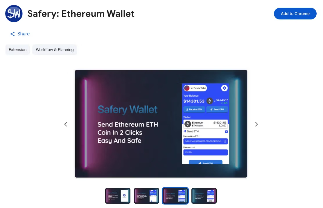 Extensão do Chrome “Safery” rouba frases iniciais da carteira Ethereum