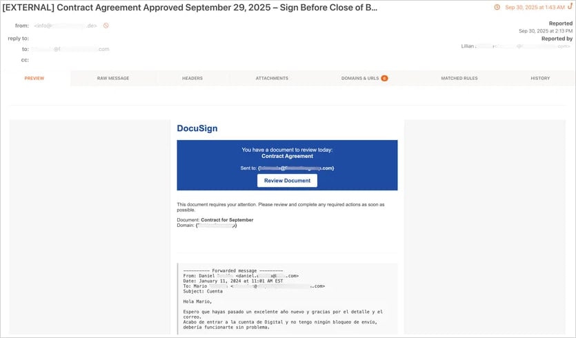 Exemplo de mensagem de phishing