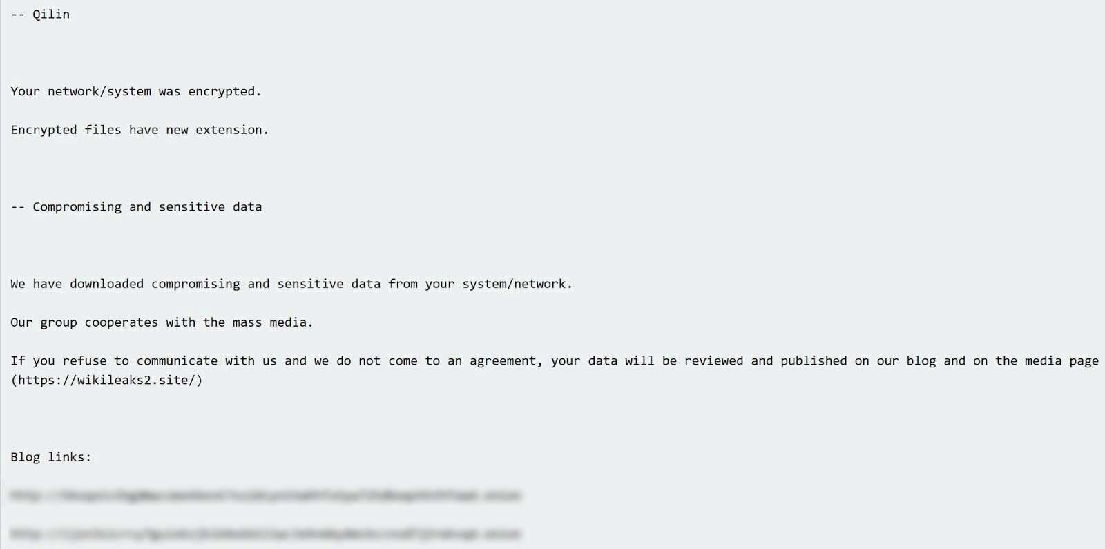 Figure 4: Qilin ransom note excerpt