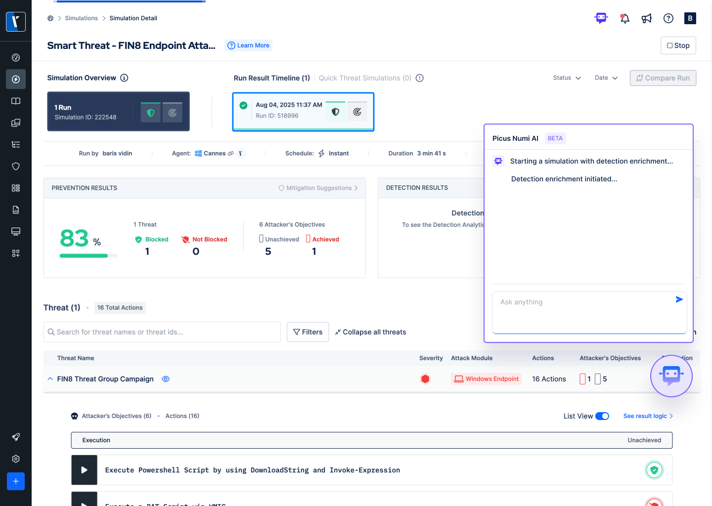 Figura 2. Amea&ccedil;a Inteligente com IA Picus Numi