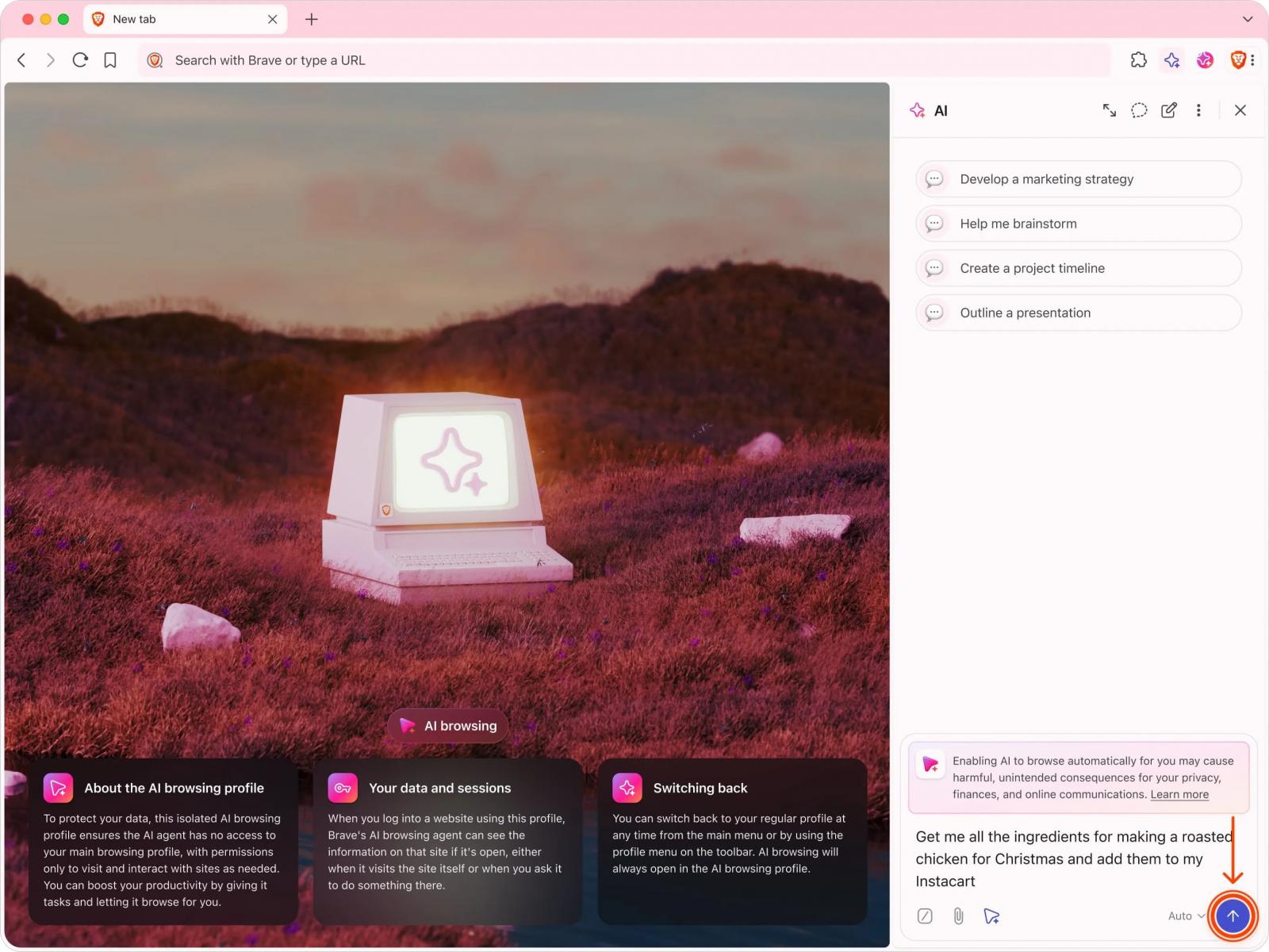 Modo de navega&ccedil;&atilde;o por IA no Leo